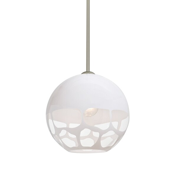 Besa Lighting Rocky Stem Pendant, White, Satin Nickel Finish, 1x9W LED 1TT-ROCKYWH-LED-SN - main